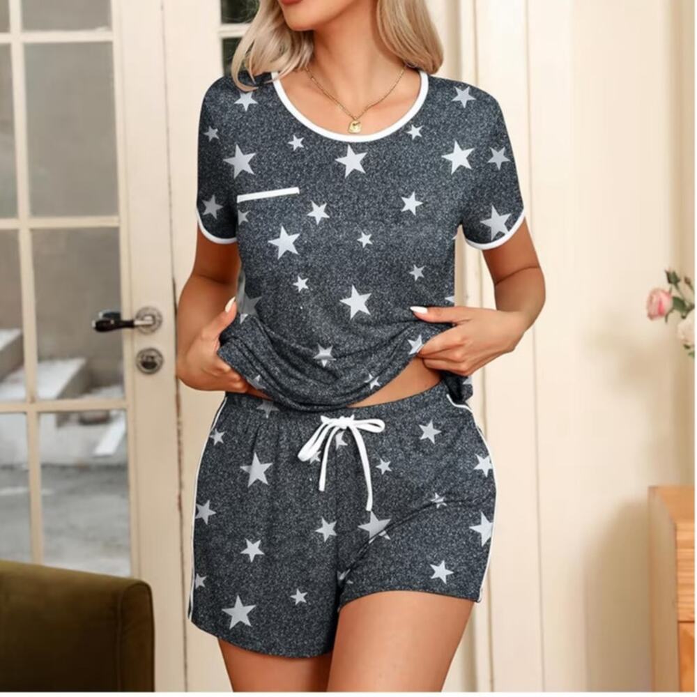 NWT Ekouaer Pajama Sets 2 Piece Short Sleeve Tops and Soft Shorts Pjs  XL